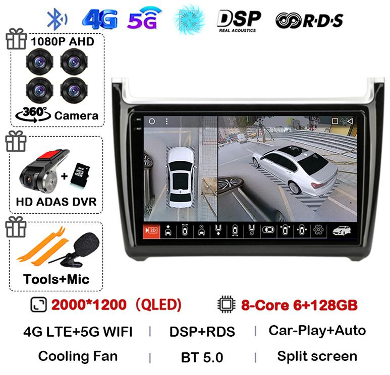 Android 14 Carplay Auto 2din Car Radio For Volkswagen VW Polo 2008-2020 Multimedia Video Player GPS Head Unit Stereo 360 Camera