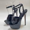 Liyke Summer Platform Sandals Women Black Patent Leather Peep Toe Buckle Strap Super Sexy High Heels Pole Dance Shoes Stiletto