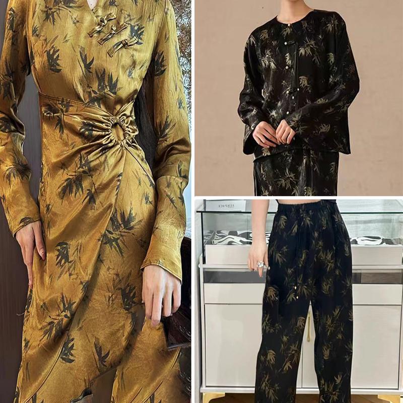 Chinese Style Bamboo Pattern Bronze Satin Brocade Fabric Imitation Acetic Acid Fabric For Diy Sewing Dress Cheongsam Hanfu