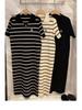 Women's Summer French Stripe Polo Dress - Short Sleeve, Embroidered, Knit, Stylish Loose Fit, Niche H-Line Design, New Arrival