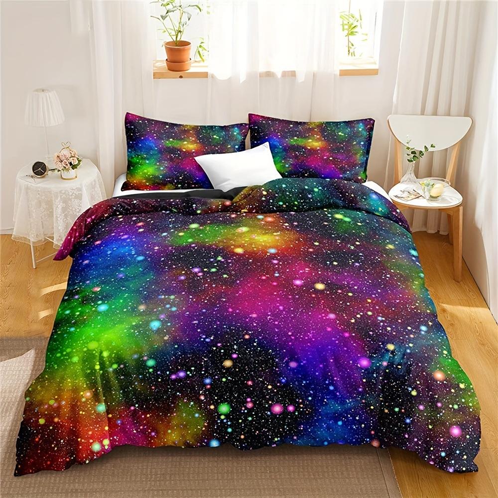 Galaxy Meteor Printed Duvet Cover Set Comfortable Breathable Bedding Three-Piece Quilt Cover