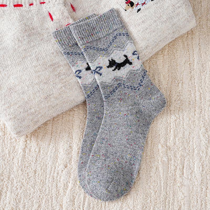 Cute Cartoon Socks Medium Tube Socks Season Thickened Warm Wool Socks Puppy Idea Yarn Stockings