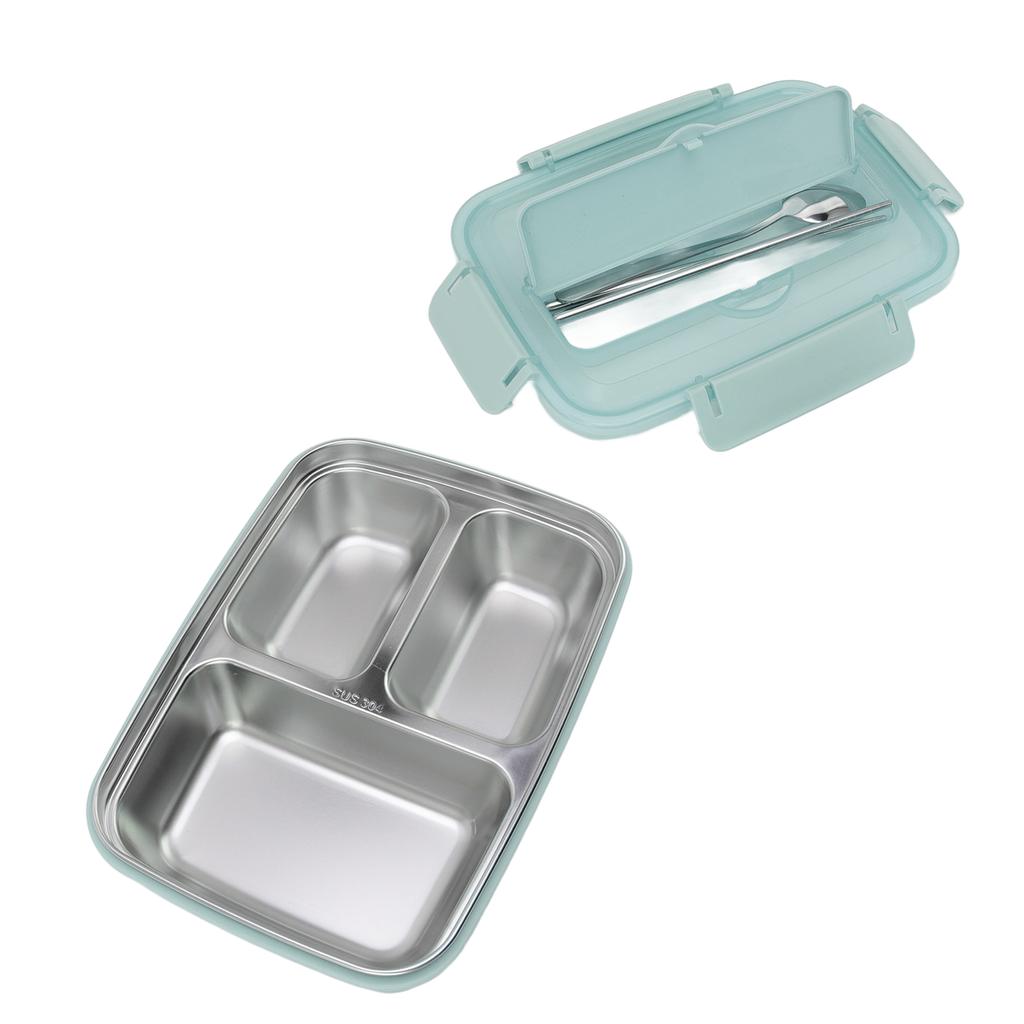 Lunch Box 3 Compartments 304 Stainless Steel Plastic Matching Spoon Chopsticks Portable Lunch