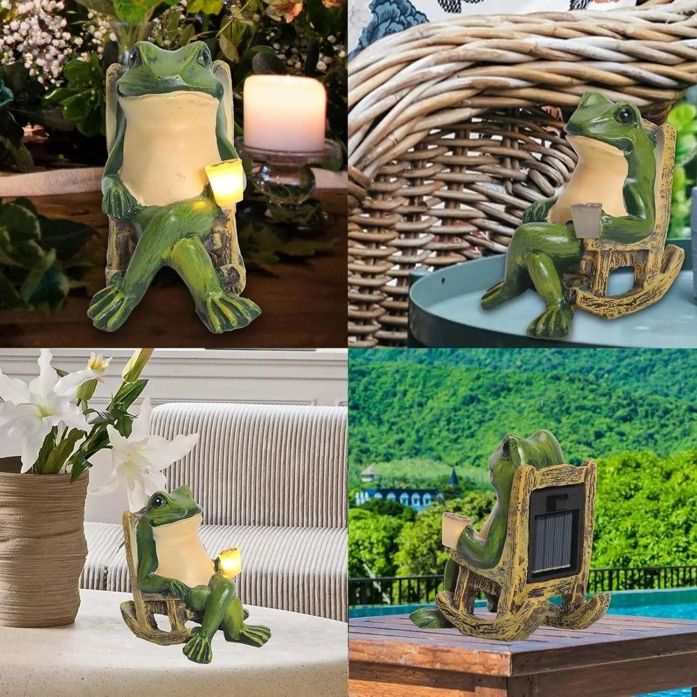 Mini Rocking Chair Frog Figurine Lamp Waterproof Resin Frog Sculpture Courtyard Balcony