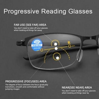 Lunettes de lecture progressives Multifocus Blocage Lumière Bleue Titane Anti-fatigue Monture Complète Lunettes de Lecture Multifocales 1.0 à 4