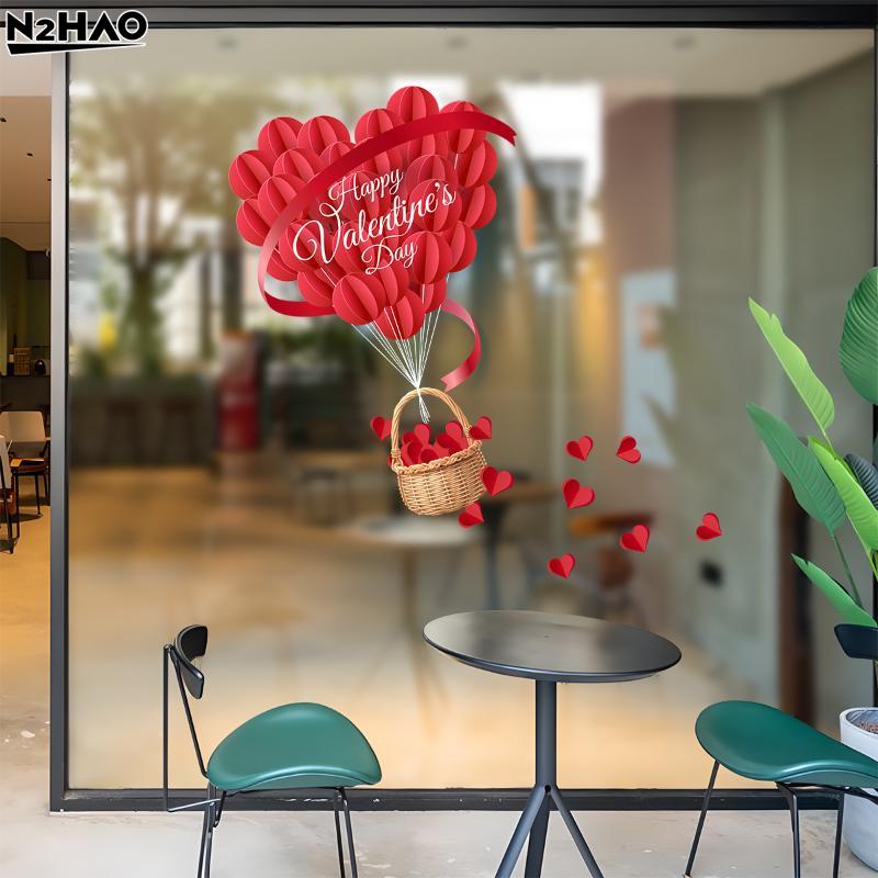 Romantic LOVE Valentine's Day Sweetheart Heart Balloon Stickers Window Stickers Convenience Store Glass Decoration Stickers