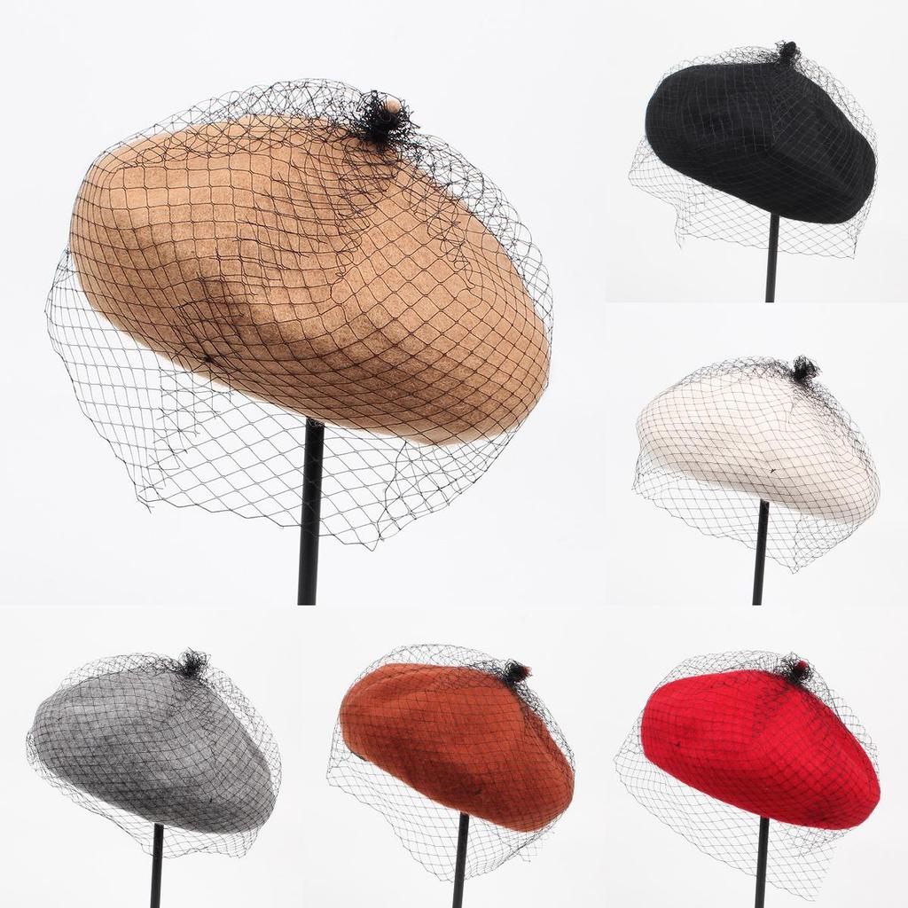 Retro Style Hat Mesh Multi Solid Color Womens Elegant Felt Warm Hatsberet