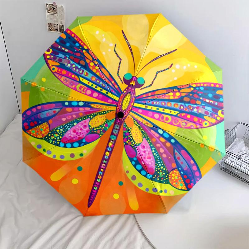 Colorful Butterfly pattern, automatic folding umbrella, portable and foldable design, 8 ribs, a Christmas or birthday gift.