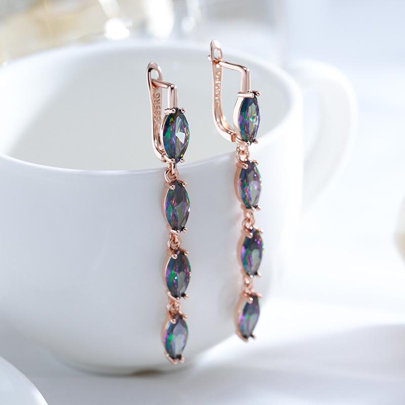 Geometric Colorful Natural Zircon Long Dangle Earrings For Women Accessories  Rose Gold Color Daily Fine Jewelry