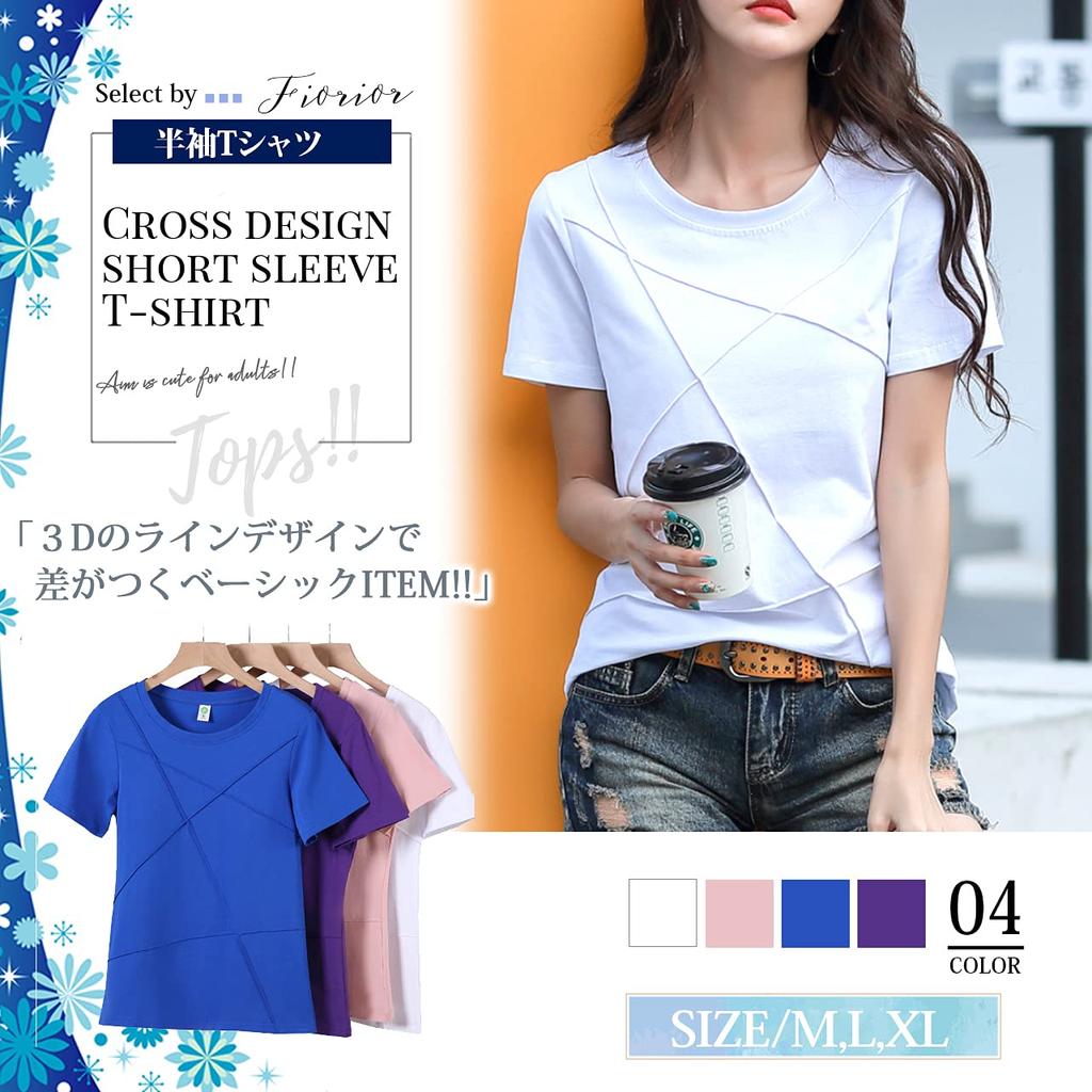 to Short Cut and Crew Line Round x M [Fiorior] [Comfortable wear] Women's T-shirt, Sleeve, Sewn, Neck, Plain, Design, Clean, Cotton, U-neck, Neck,
