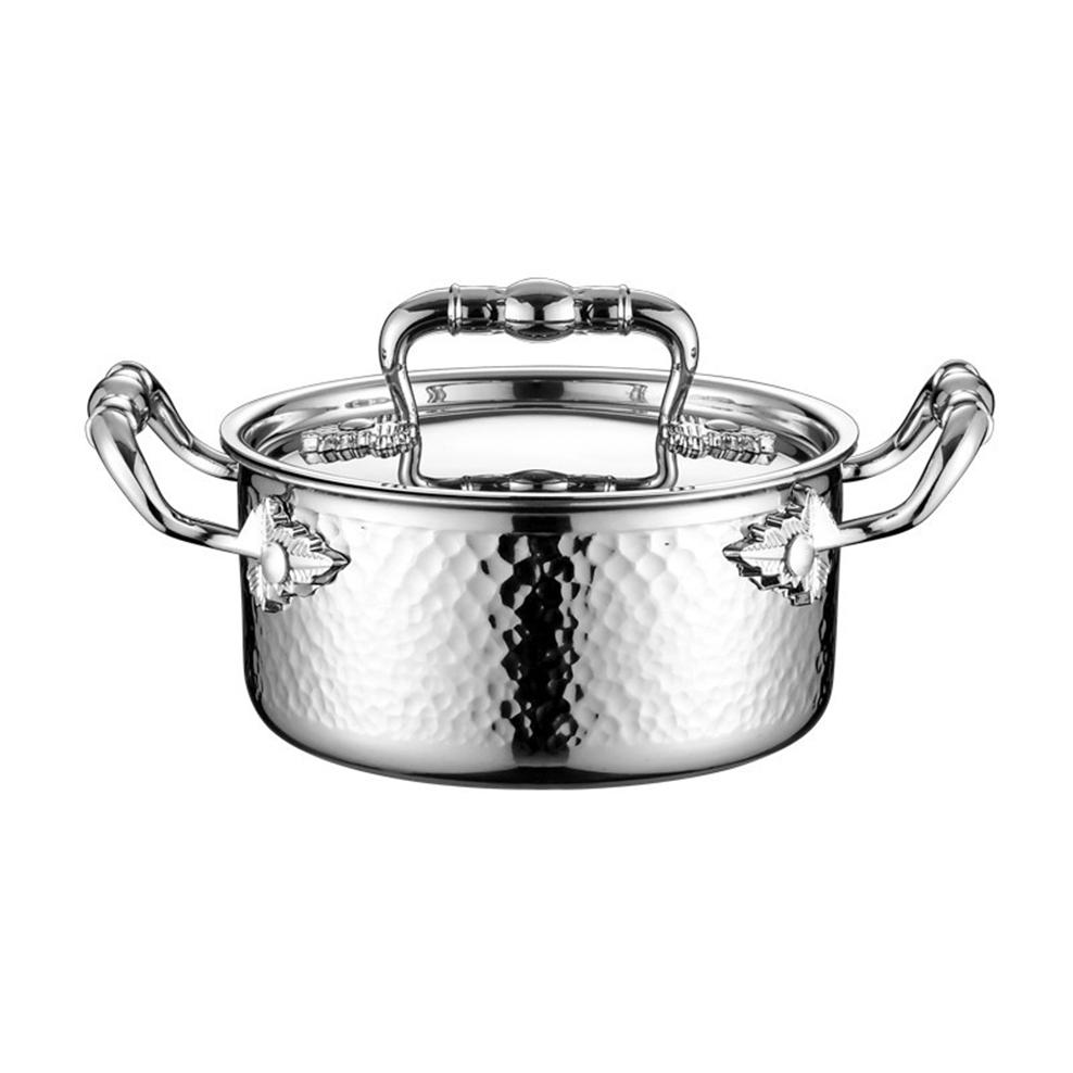 304 Edelstahl Doppelohr Topf verdickt gehämmert Muster Einzelner Topf Mit Deckel Zuhause Selbst- Hot Pot Schmortopf Kochgeschirr