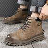 Autumn Winter Buckle Designer Platform Boots for Men New Fashion Casual Work Shoes Male Solid Color Yellow Leather Boots Man