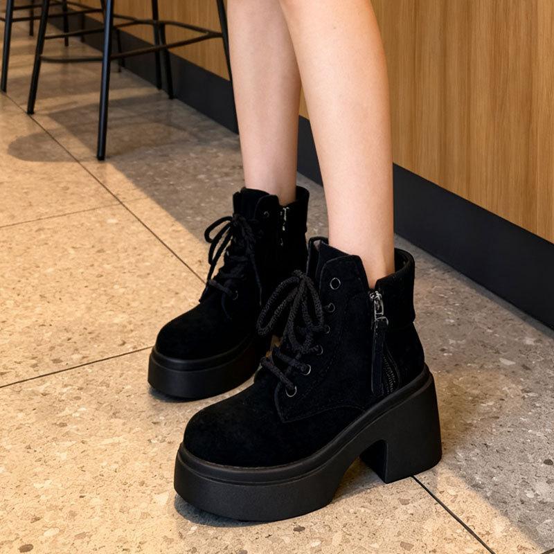 thick-soled soft leather Martin boots women's autumn and winter thick heel increases height and looks thin, fashionable and versatile temperament