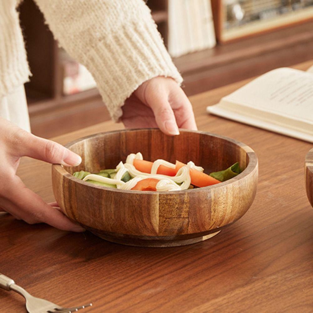 Scald-resistant Acacia Wooden Bowl Rustic Style Fruit Serving Bowl Natural Snack Bowl  Oats