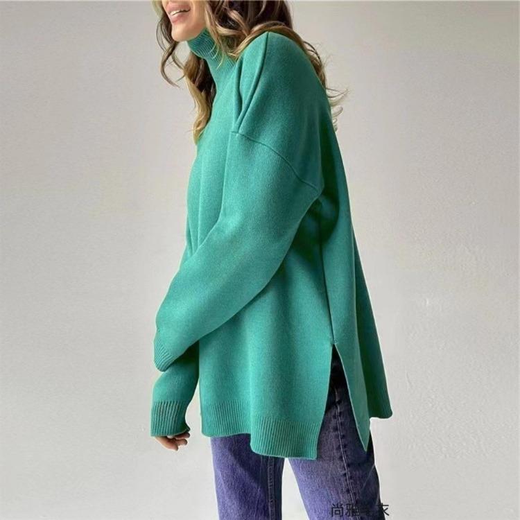 Autumn Winter Women Loose Knit Sweater High Neck Warm Comfortable