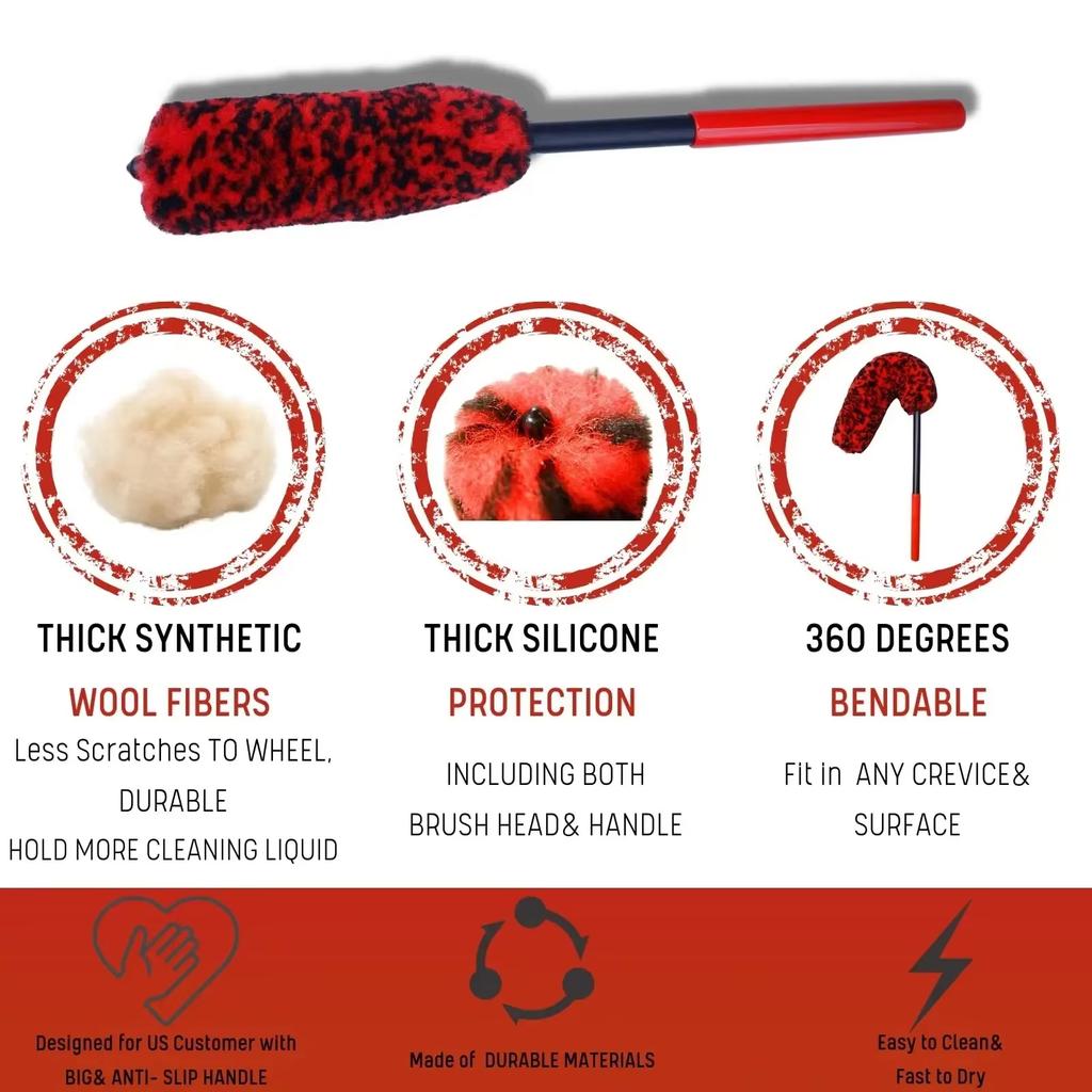 UNTIOR Bendable Auto Wheel Detailing Brush Wheel Woolies Car Cleaning Tools for Car Rim Tire Cleaning Automobile Wheel Brushes