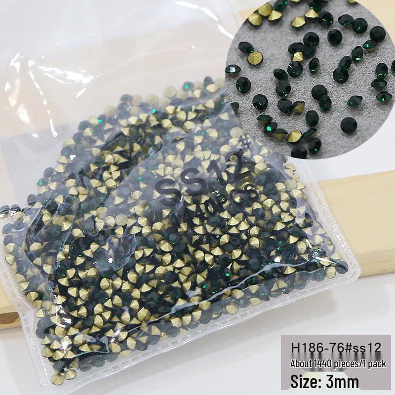 

1440 штук Смарагдовий Круглий Дриль з Загостреним Дном для Прикраси Нігтів - Темно-зелений