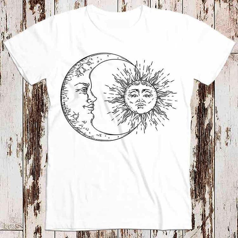 

230 Gsm 100% Cotton The Moonthe Sun Antique Crescent Sun Best Seller T Shirt Music Retro Top Tee Gift Cool Unisex 8654 3XL білий