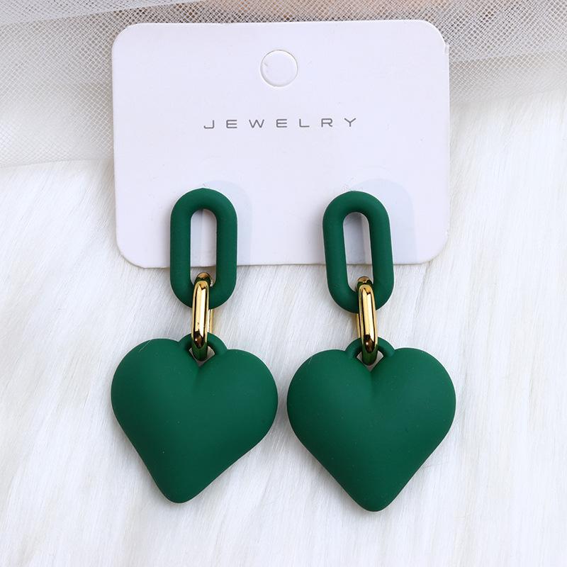 

Colorful Heart Earrings for Women Retro Autumn and Winter Simple Sweet Buckle Design Acrylic Earrings Party Wedding Jewelry темно-зеленого