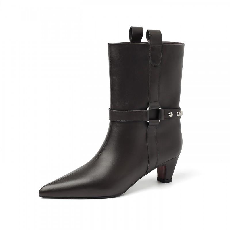 Womens Pointed Toe Chunky Heel Ankle Boots 5cm British Style Fashion Short Winter