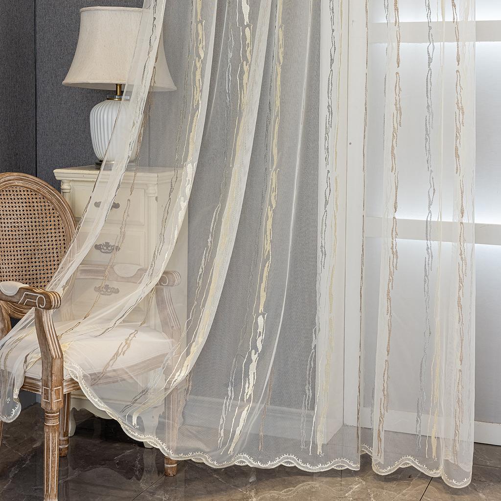 Modern Fashion Textured Transparent Curtains, Window Screens, Floor-to-ceiling Windows, Bedroom Bay Window Curtains