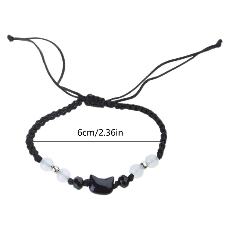 Set of 2 Cat Pendant Handchain Handcrafted Matching Bracelets with Shell Embellishments Handwoven Couple Wristchain