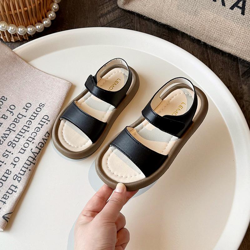 2026 Spring/Summer Girls' Open-Toe Leather Sandals - Fashionable, Casual Beach Shoes