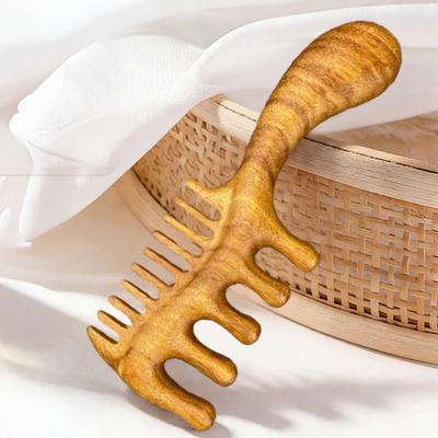 Yousheng Holz Kopfhautmassagekamm mit ergonomischem langem Griff Multifunktionaler Meridian Feine Breite Zahnkamm Männer Frauen Kopfmassagegerät