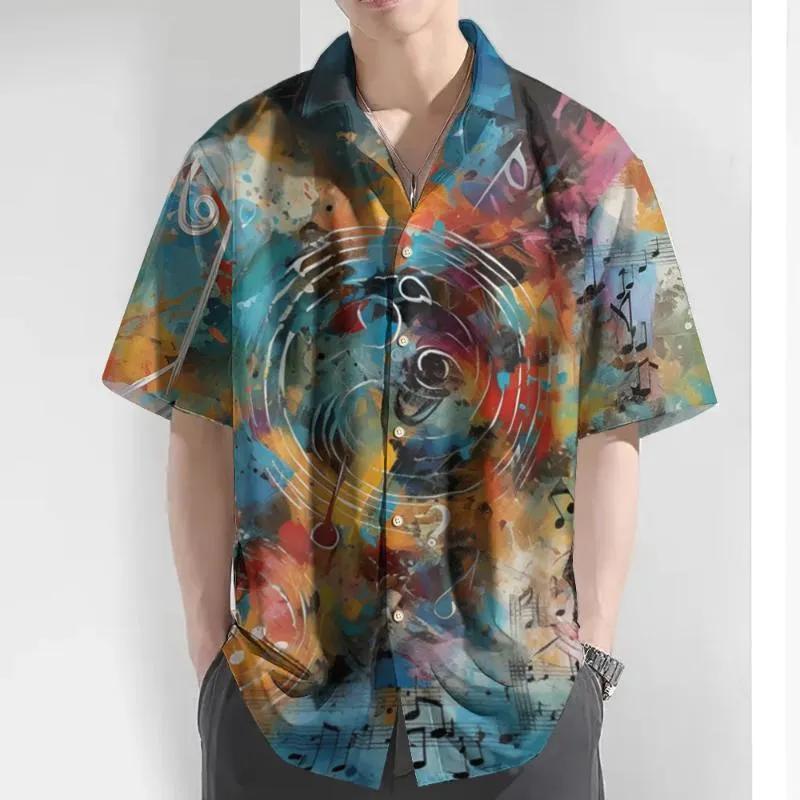 Eye-Catching Fire Electric Guitar Music Elements And Street Scenes3D Printing Short Sleeve Shirts For Men Fashion Hawaiian Shirt