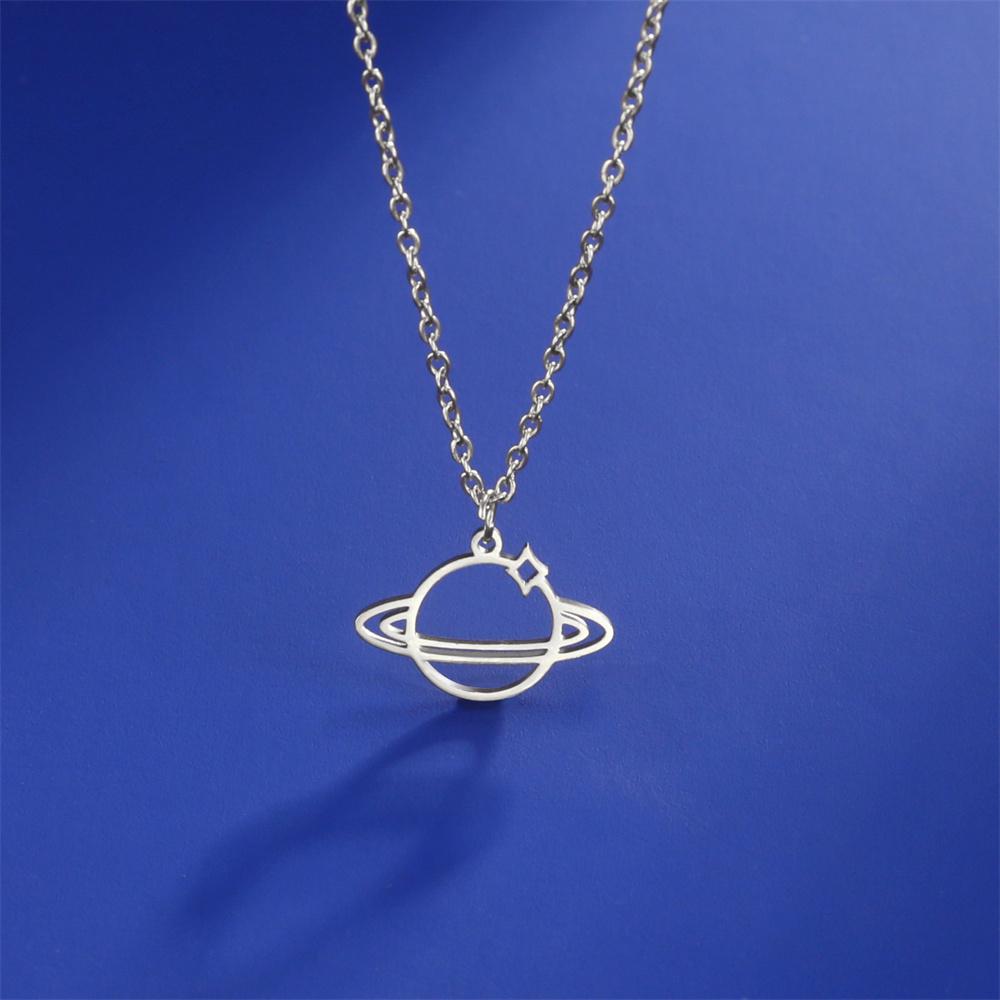  Saturn Planet Star Pendant Necklace for Women Girls Stainless Steel Paperclip Chain Space Creative Romantic Jewelry Gift
