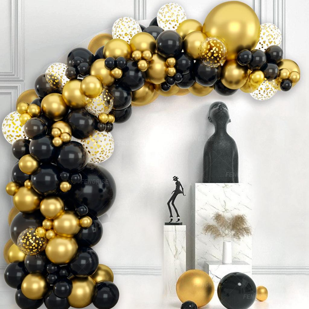Black Gold Balloon Arch Garland Kit Confetti Balloons Birthday Party Decorations Adults Wedding Anniversary Balloon Baby Shower