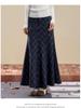 High-Waisted Navy Blue Plaid Fishtail Long Skirt - Slimming & Thickened for Autumn/Winter Women's Collection