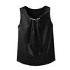 Women's Casual Satin Sleeveless Top Pearl Embellished Round Neck Blouse Smooth Fabric Lightweight Summer Shirt