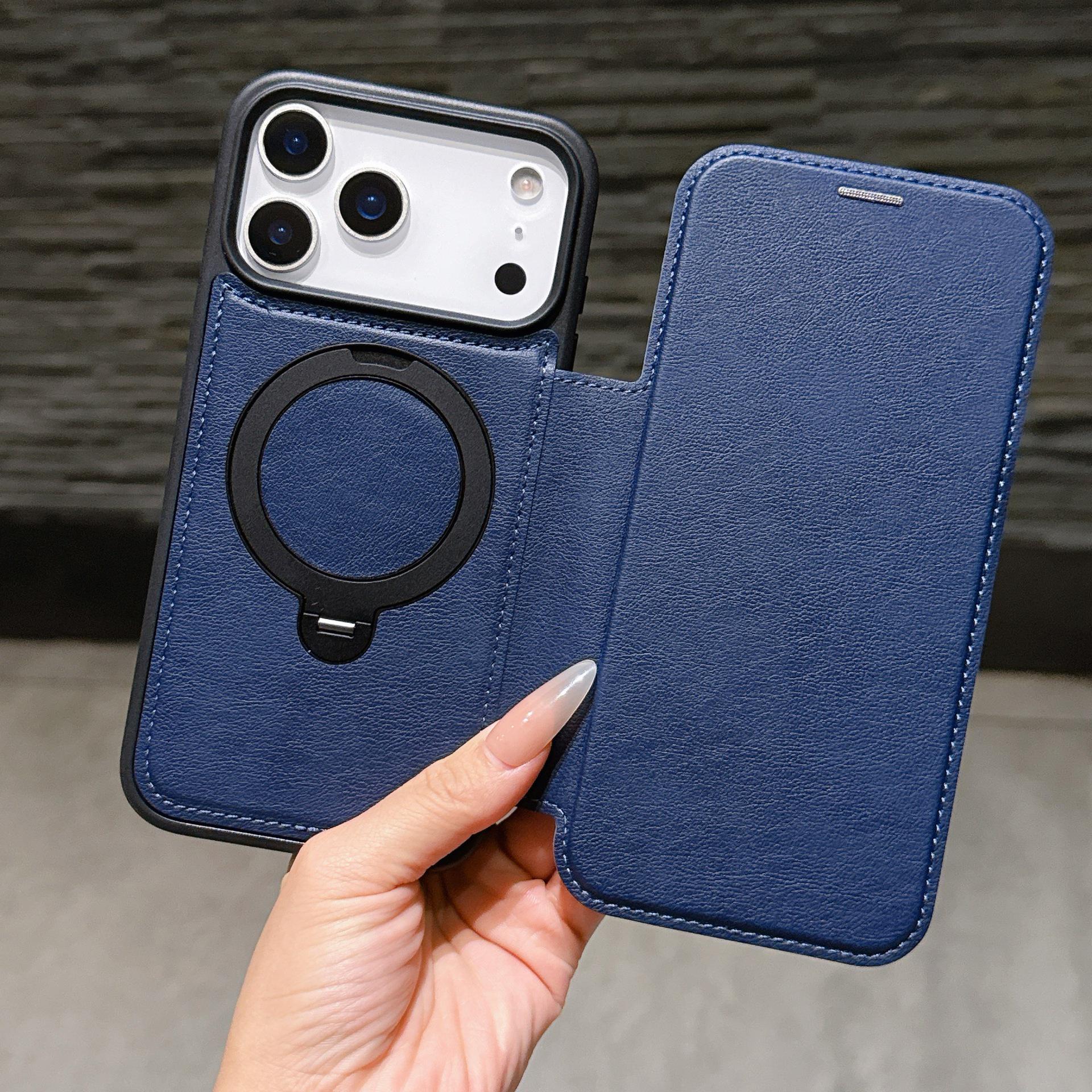 

Магнитный откидной кожаный чехол для iPhone 17 с вращающейся подставкой, полная защита для моделей Apple 16 Pro Max и 15, 14. 13 королевский синий
