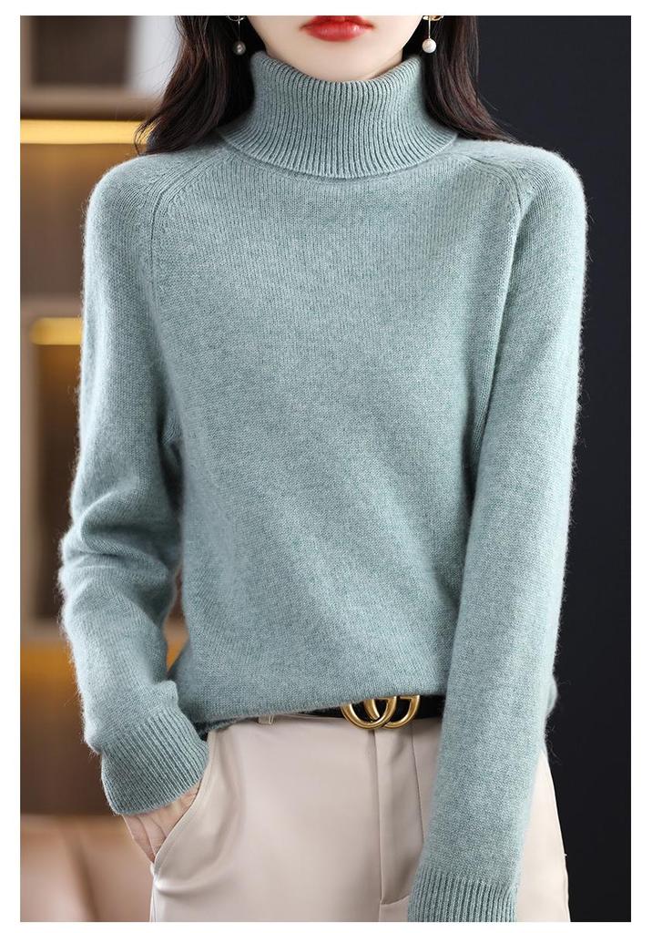 High-Neck Slimming Knit Sweater - Women's Elegant Autumn/Winter Base Layer