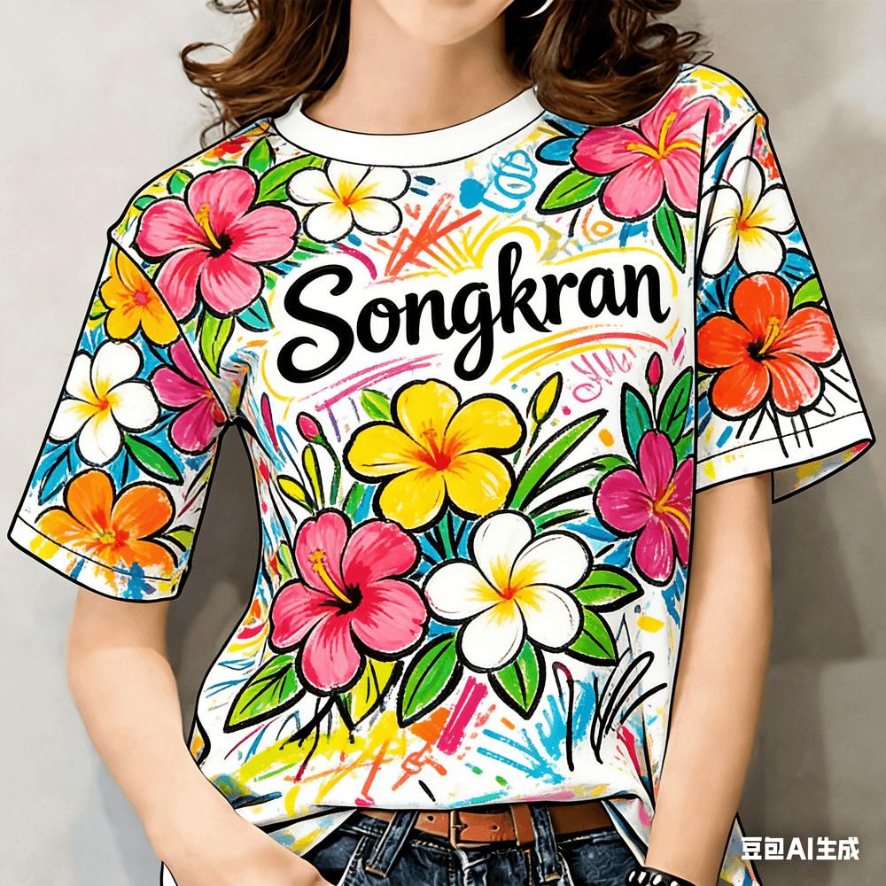 Casual printed flower design T-shirt - suitable for both men and women