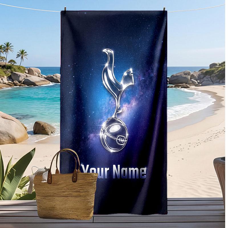 Tottenham Hotspur FC Personalized Printed Beach Towel Soccer Logo Support Custom Name Text Absorbent Towel For Sport Travel Special Gift
