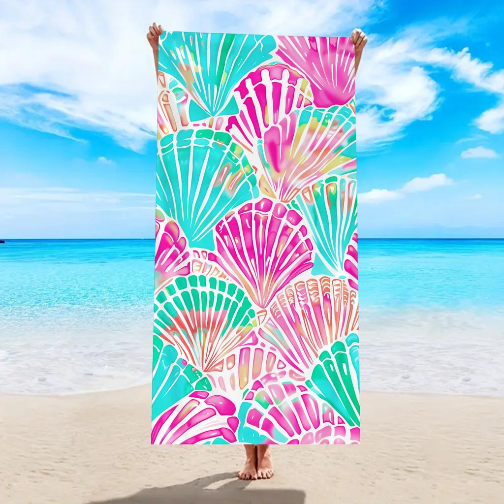 1pc ocean element beach towel, shell starfish printed large beach towel, outdoor swimming, vacation, camping beach towel