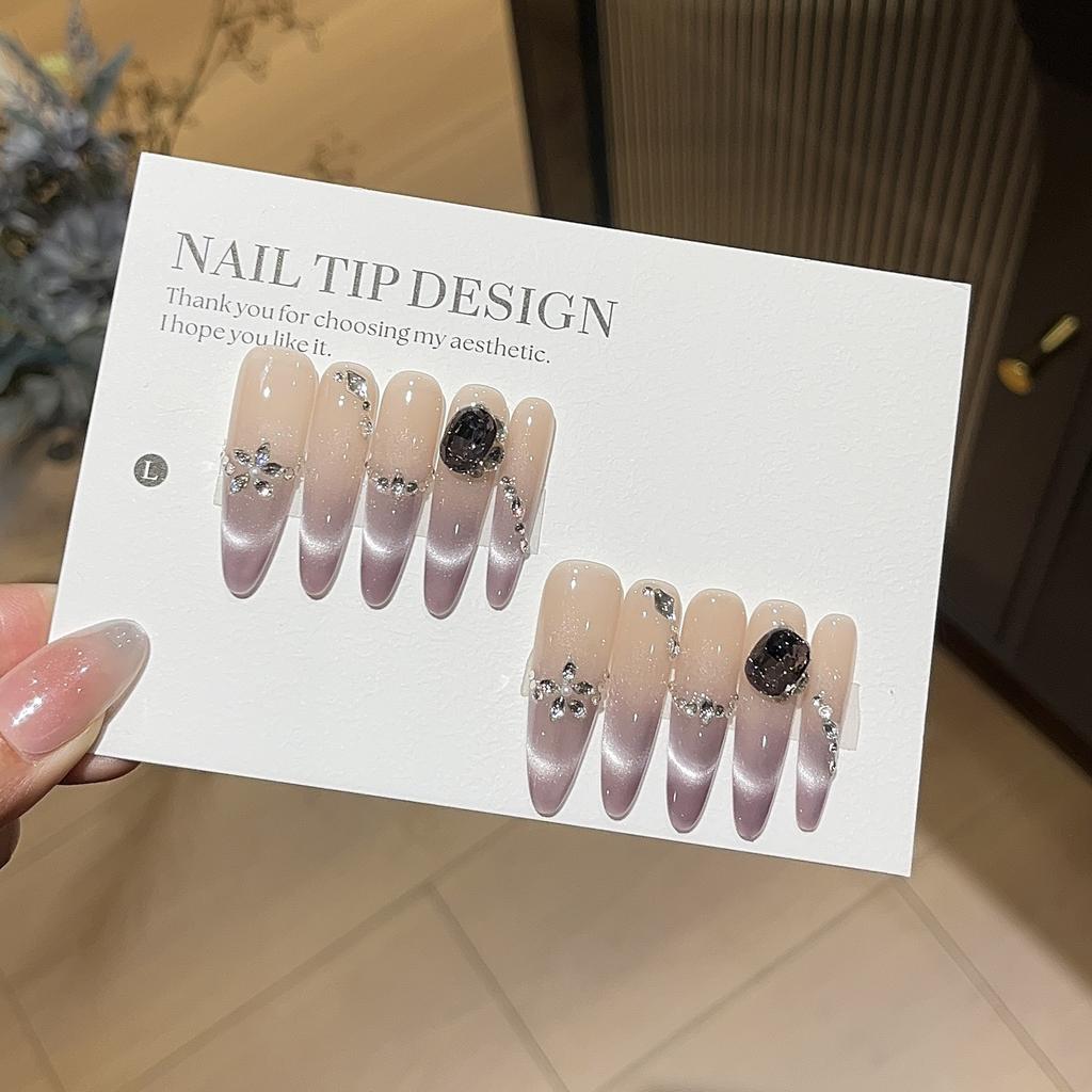 Mist Purple Flashing Violet Light Luxury K9 Diamond Gradient Smile French Cat Eye Wear Armor