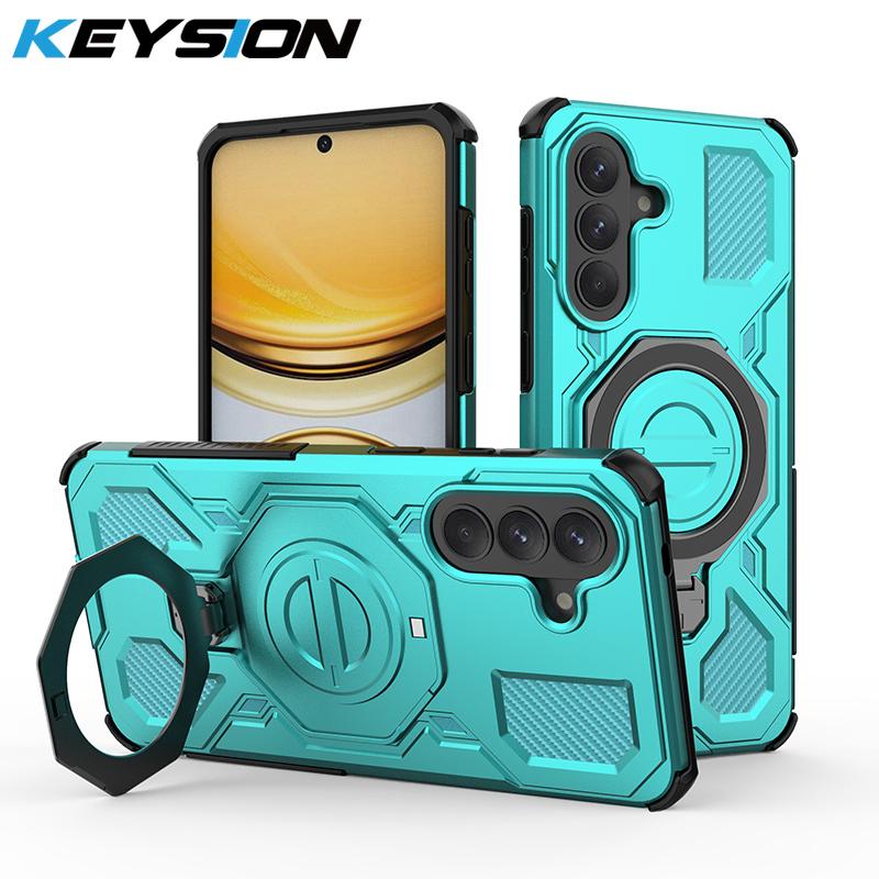 KEYSION Shockproof Magnetic Case for Samsung A57 5G A37 Silicone+PC Upright Live Metal Ring Stand Phone Back Cover for Galaxy A17 4G 5G
