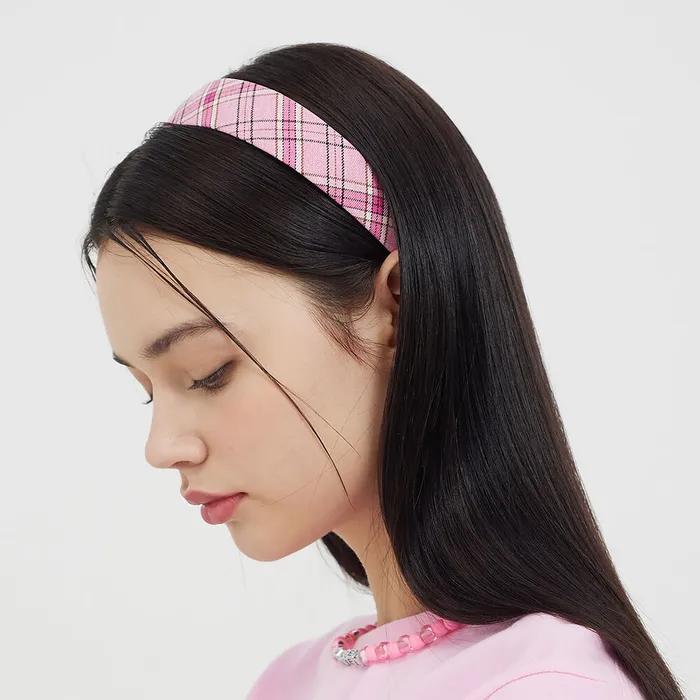 [Worn by N-Mix Haewon]_High Teen Check Hairband_Double Pink