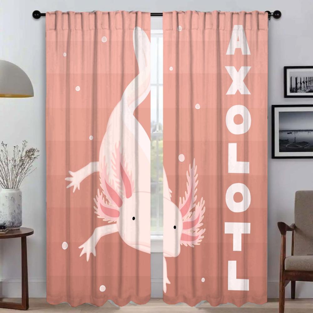 Room Darkening Cute Axolotl Living Curtains Curtain Partition Home Interior Camera Shades Kitchen Set Of 2 Modern Made Polyester Washable Sitting