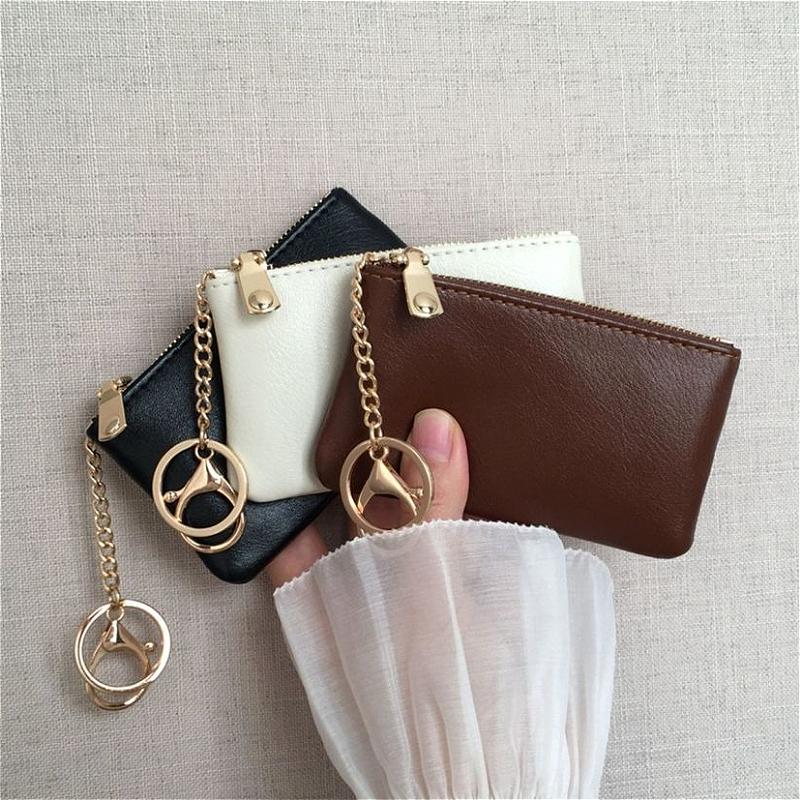 Vintage PU Leather Key Wallet Zipper Coin Purse Mini Key Holder Pouch with Keychain Small Storage Bag for Cash Cards Earphones Lipstick Women Men