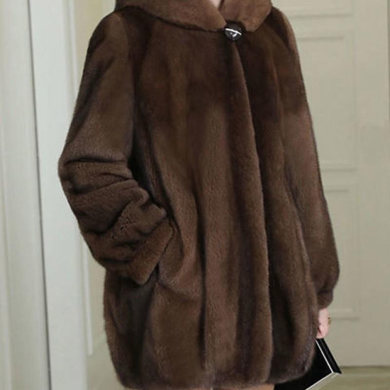 Womens Faux Fur Hooded Coat Winter Warm Thickened Mid-Length Jacket Cold Weather Stylish Elegant Outwear