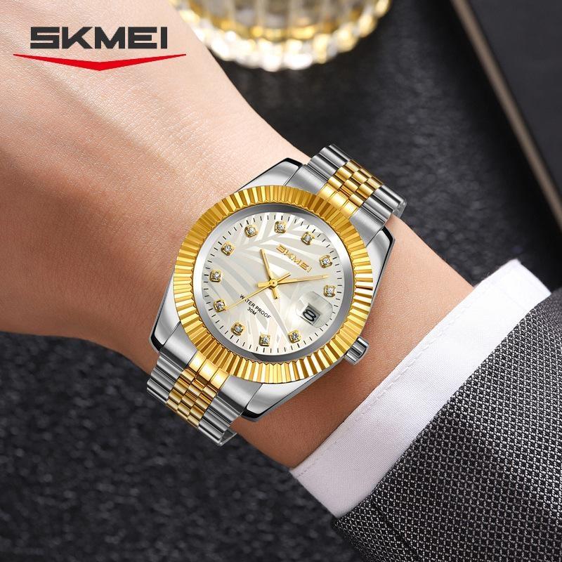Analog Quartz Watch for Men Stainless Steel Band 30M Waterproof Luminous Date Window Diamond Hour Markers Fashion Men's Watches