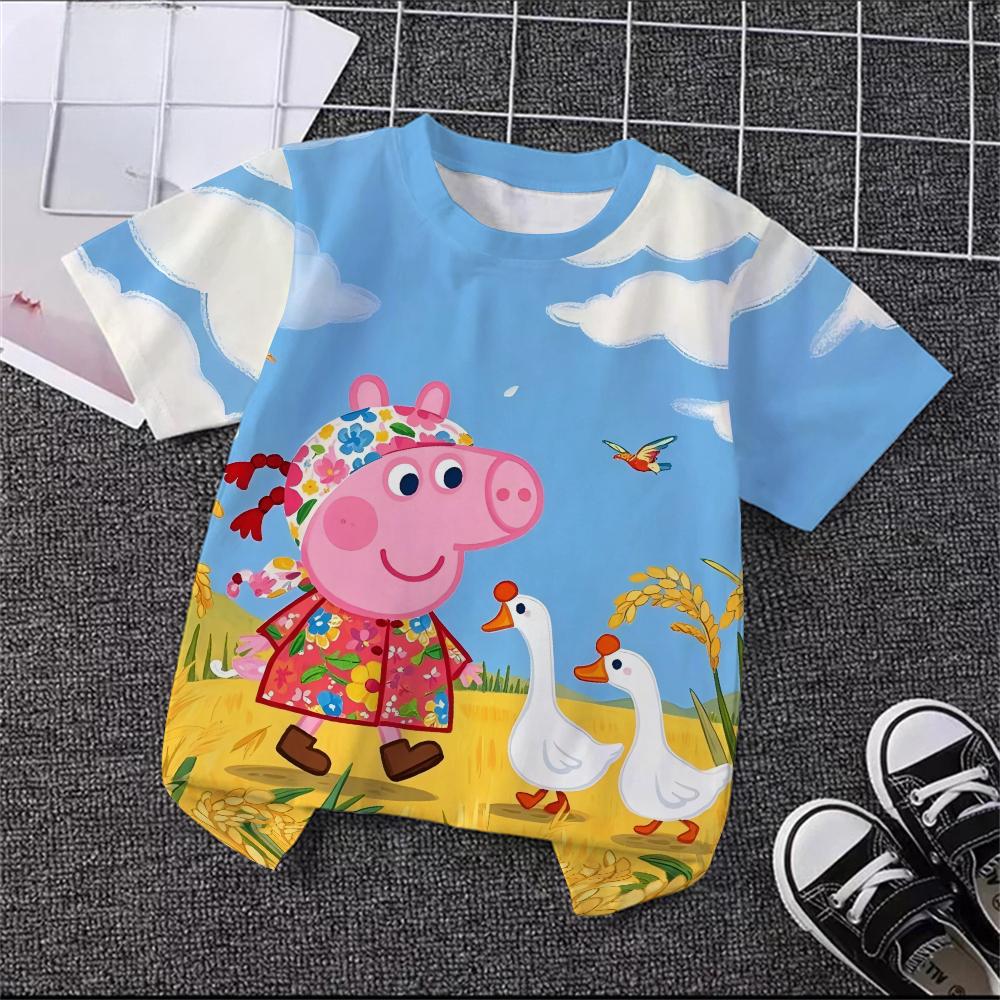 2026 Summer Girls boy Peppa Pig Peppa George T Shirt Cute Short Sleeve O Neck Tee Kids Summer Casual Tops Kids Women Men T-Shirt