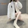 Winter Lady Coat Thickened Double-sided Faux Fleece Solid Color Stand Collar Neck Protection Letter Decor Long Sleeves Keep Warm Outdoor Travel