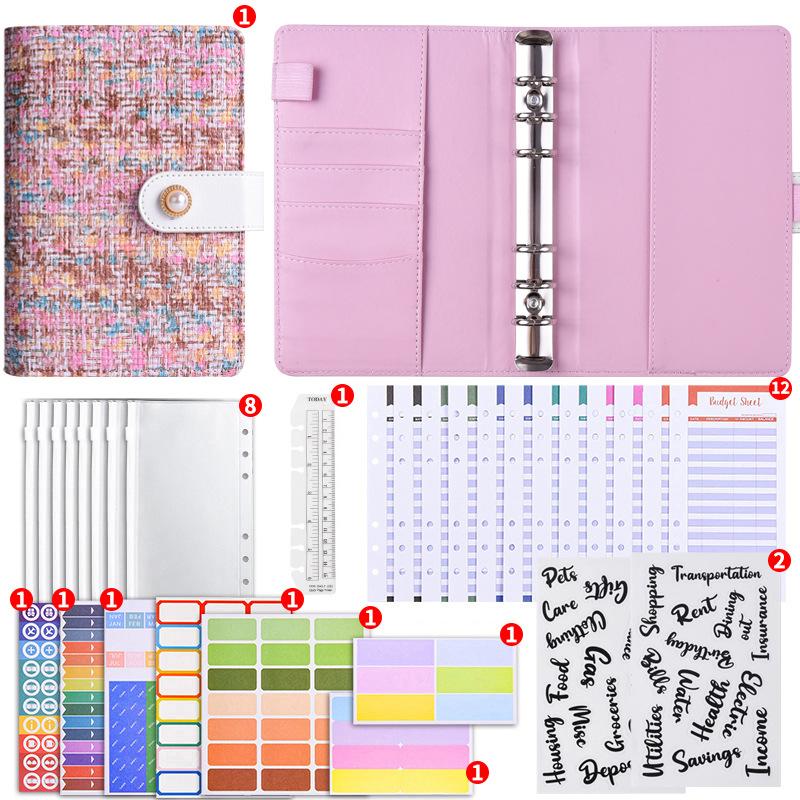 A6 Tweed Style Colorful Budget Planner, 6-Ring Binder with Zipper Pouch, Cash Envelope Ledger