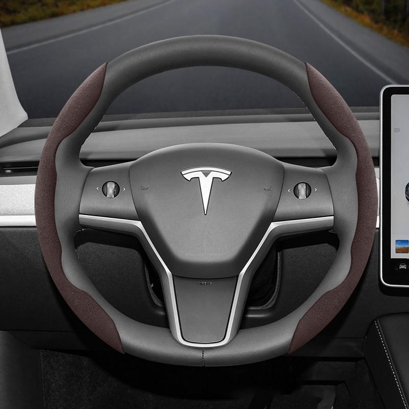 Suitable for Tesla Anti-Slip Buckle Segmented Suede Steering Wheel Cover Suitable for Model 3 Highland 2024 Y X S Juniper Cybertruck Accessories
