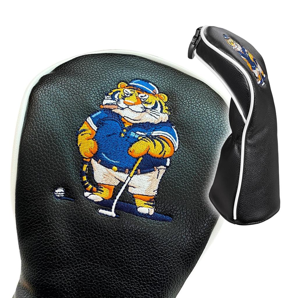 Waterproof Golf Headcovers and Utility Covers Set for Drivers (460cc, 440cc), Woods, and UTs, Tiger Character Design (Black, 4-Piece Set)